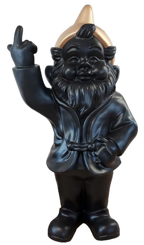 Casa Padrino Luxus XXL Deko Skulptur Gartenzwerg Schwarz / Gold H. 170 cm - Große Gartenskulptur - Luxus XXL Garten Deko Figur Gratis Versand
