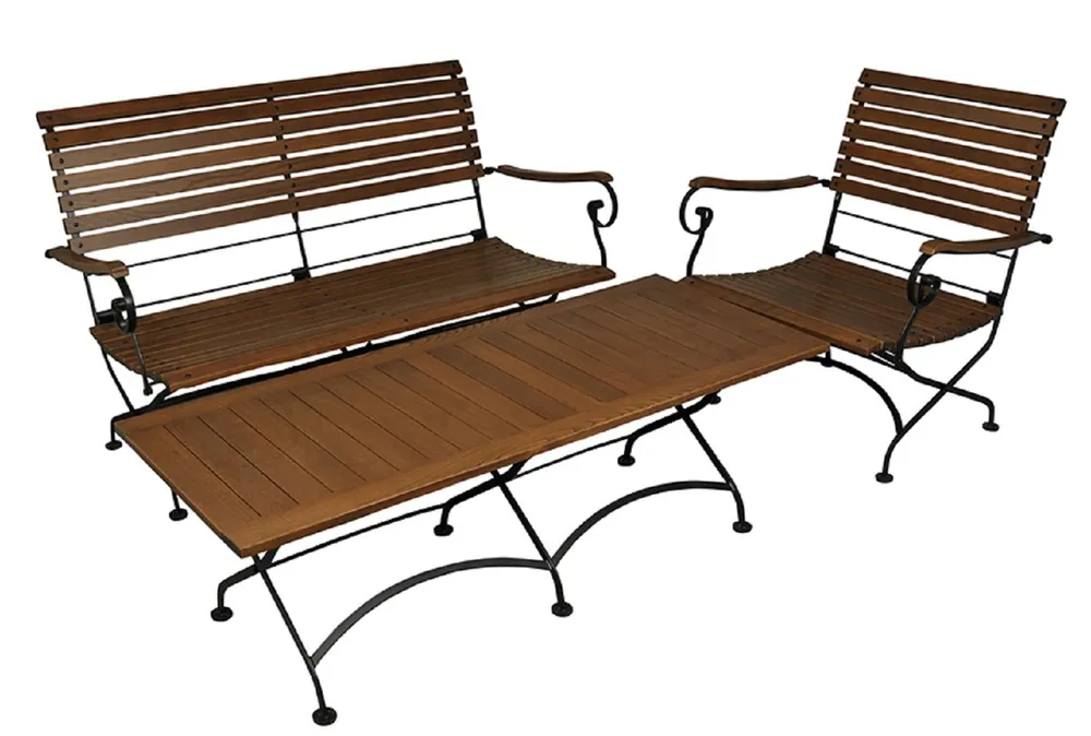 Casa Padrino Jugendstil Garten Möbel Set Dunkelbraun / Schwarz - 1 Couchtisch 1 Sitzbank 1 Stuhl - Barock & Jugendstil Gastronomie & Garten Möbel Meistverkauft