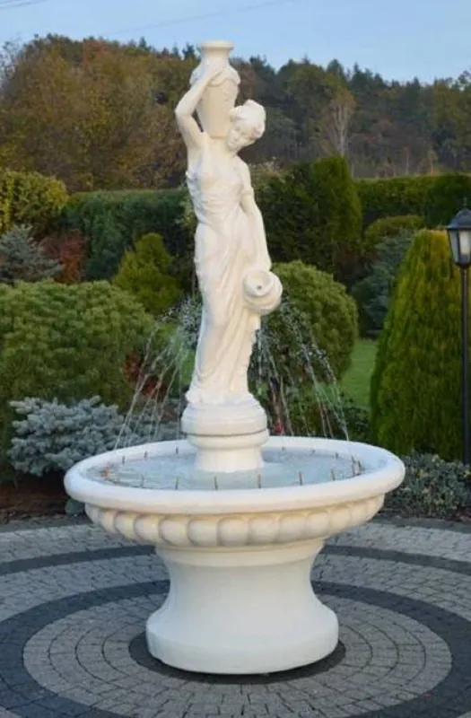 Casa Padrino Barock Springbrunnen Dame Weiß Ø 120 x H. 206 cm - Prunkvoller Gartenbrunnen im Barockstil - Runder Gartendeko Stein Brunnen - Barock Garten Deko Accessoires Rabatt
