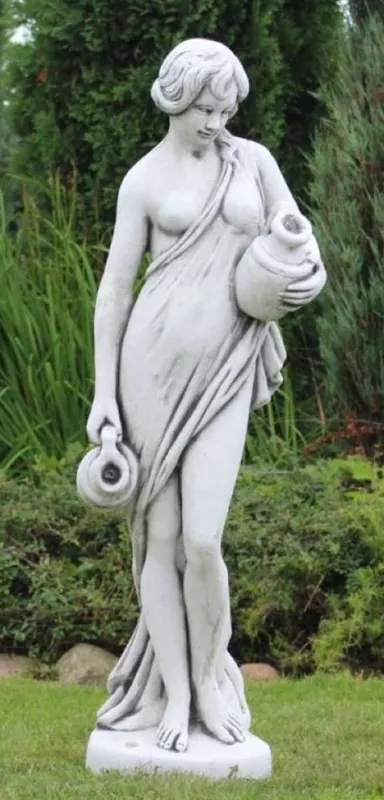Casa Padrino Jugendstil Wasserspeier Skulptur Frau mit Krügen Grau H. 140 cm - Elegante Wasserspeier Stein Figur - Barock & Jugendstil Garten Deko Accessoires Preisknaller