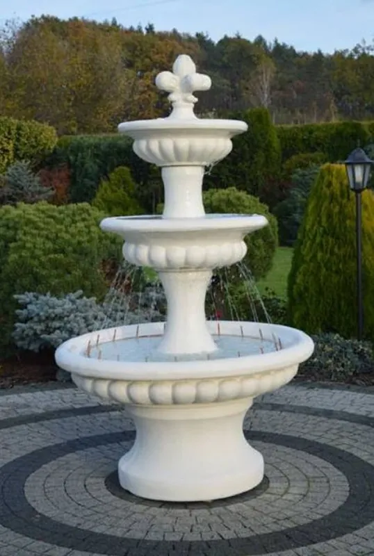 Casa Padrino Barock Springbrunnen Weiß Ø 120 x H. 205 cm - Prunkvoller Gartenbrunnen im Barockstil - Runder Gartendeko Stein Brunnen - Barock Garten Deko Accessoires Mega-Angebot