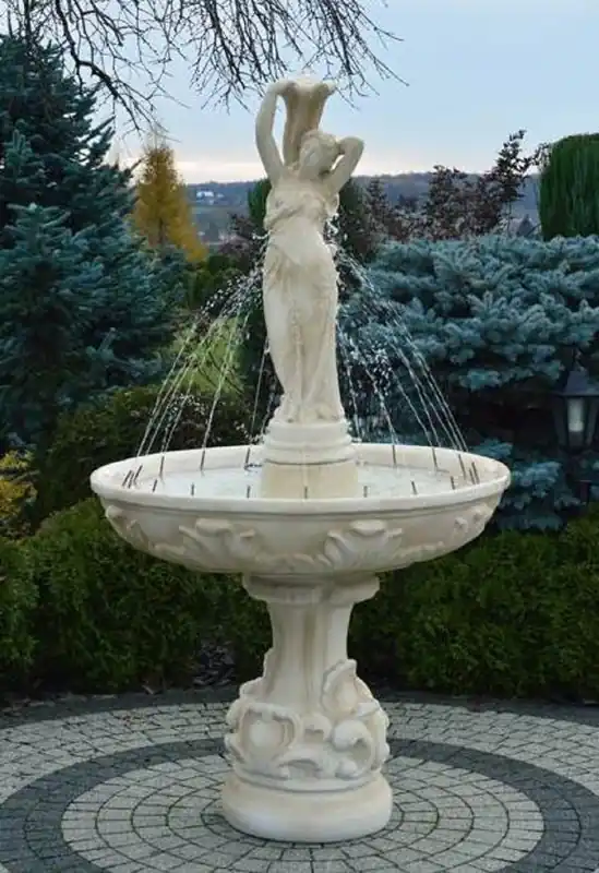 Casa Padrino Barock Springbrunnen Sandfarben Ø 110 x H. 180 cm - Prunkvoller Gartenbrunnen im Barockstil - Runder Gartendeko Stein Brunnen - Barock Garten Deko Accessoires Versand Am Gleichen Tag