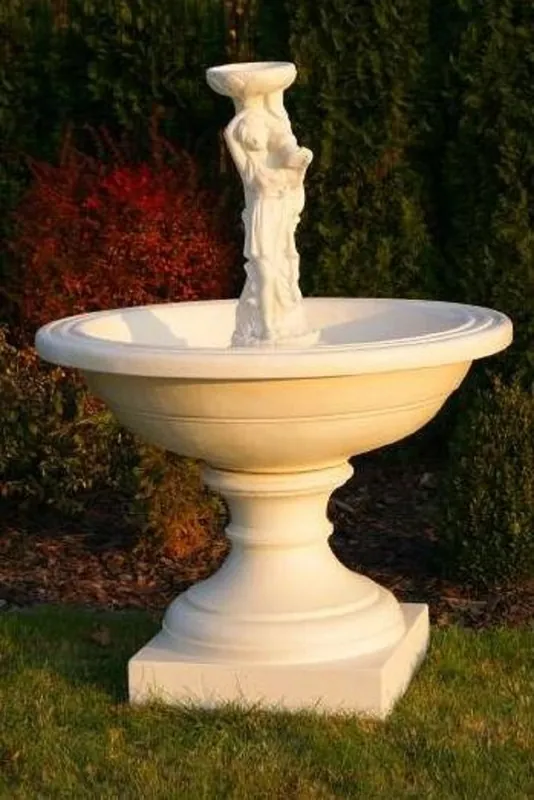 Casa Padrino Barock Springbrunnen Beige Ø 102 x H. 136 cm - Prunkvoller Gartenbrunnen im Barockstil - Runder Gartendeko Stein Brunnen - Barock Garten Deko Accessoires Wochenendangebot