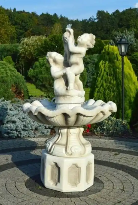 Geld-Zurück-Garantie Casa Padrino Barock Springbrunnen Weiß / Grau Ø 89 x H. 185 cm - Prunkvoller Gartenbrunnen im Barockstil - Runder Gartendeko Stein Brunnen - Barock Garten Deko Accessoires