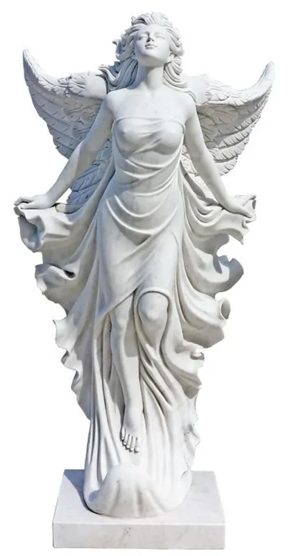 Casa Padrino Luxus Jugendstil Marmor Deko Skulptur Engel Weiß H. 170 cm - Prunkvolle Garten Marmor Deko Figur - Barock & Jugendstil Garten Marmor Deko Accessoires - Edel & Prunkvoll Schnäppchen