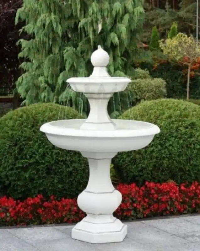 Casa Padrino Barock Springbrunnen Weiß Ø 100 x H. 160 cm - Runder Gartenbrunnen im Barockstil - Runder Gartendeko Stein Brunnen - Barock Garten Deko Accessoires Neu