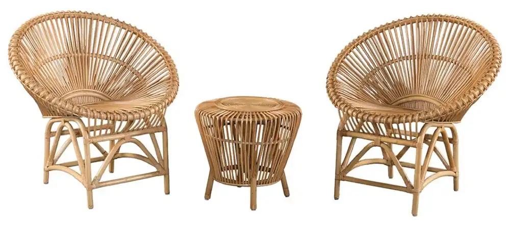 Casa Padrino Luxus Bambus Gartenmöbel Set Naturfarben - 2 Bambus Garten Stühle & 1 Bambus Garten Tisch - Garten Möbel - Bambus Möbel - Luxus Möbel Sonderaktion