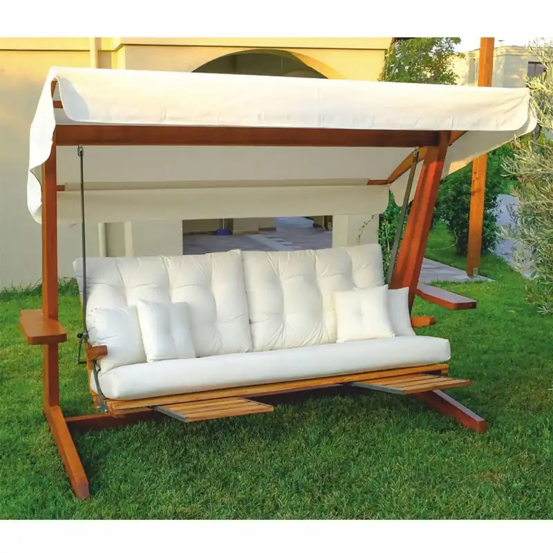Casa Padrino Luxus Hollywood Schaukel Creme / Braun - Wetterfeste Garten Schaukel mit Sonnendach - Garten Terrassen Hotel Möbel - Luxus Qualität Markenprodukt