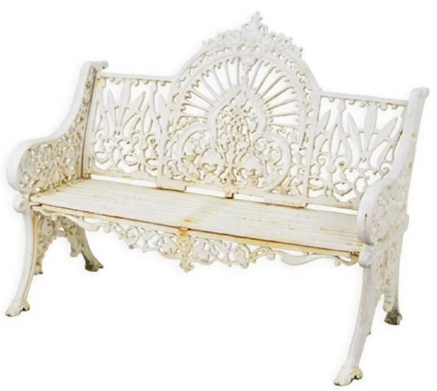 Casa Padrino Barock Gartenbank Cremeweiß 119 x H. 95,5 cm - Prunkvolle Gusseisen Garten Sitzbank - Gusseisen Gartenmöbel - Barock Garten Möbel - Garten Möbel im Barockstil Neue Ware