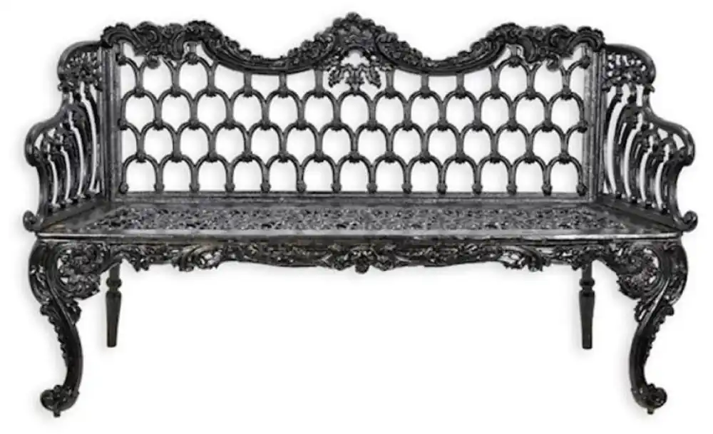 Casa Padrino Barock Gartenbank Schwarz 159 x H. 93 cm - Prunkvolle Gusseisen Garten Sitzbank - Gusseisen Gartenmöbel - Barock Garten Möbel - Garten Möbel im Barockstil Versand Am Gleichen Tag
