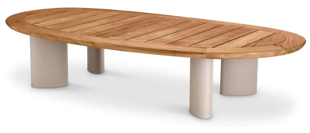 Casa Padrino Luxus Gartentisch Naturfarben / Sandfarben 170,5 x 85 x H. 34,5 cm - Garten Couchtisch mit Teakholz Tischplatte und Aluminium Beinen - Garten & Terrassen Möbel - Luxus Qualität Im Trend