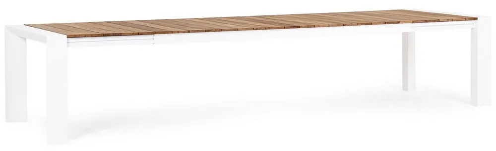 Casa Padrino Luxus Gartentisch Naturfarben / Weiß 253-384 x 110 x H. 75 cm - Ausziehbarer Garten Esstisch mit Teakholz Tischplatte und Aluminium Beinen - Luxus Garten & Terrassen Möbel Super-Preis