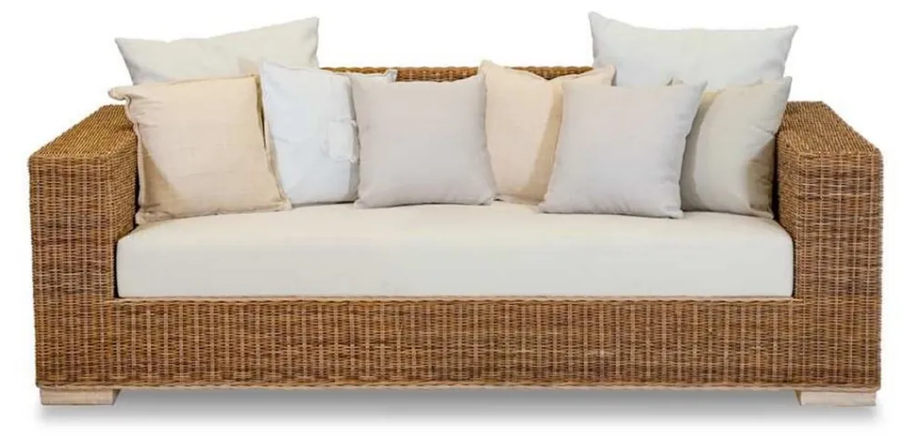 Sonderangebot Casa Padrino Luxus Gartensofa Braun / Creme / Mehrfarbig 200 x 90 x H. 70 cm - Wetterbeständiges Sofa mit Kissen - Pool Möbel - Garten Möbel - Hotel Möbel - Luxus Möbel - Made in Italy