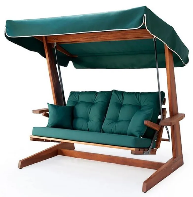 Neu Im Sortiment Casa Padrino Luxus Hollywood Schaukel Grün / Braun - Wetterfeste Garten Schaukel mit Sonnendach - Garten Möbel - Terrassen Möbel - Luxus Möbel - Luxus Garten Einrichtung
