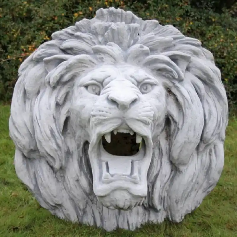 Casa Padrino Barock Wasserspeier Wandrelief Löwe 80 x 80 x H. 80 cm - Großes Löwenkopf Stein Wasserspeier Wanddeko Relief - Barock & Jugendstil Garten Deko Accessoires Exklusiv