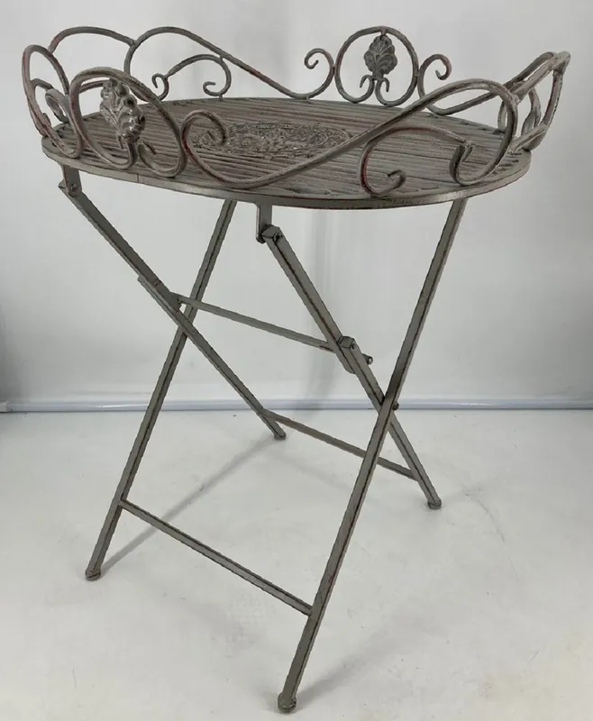 Ab Werk Casa Padrino Jugendstil Gartentisch Antik Grau 62 x 49 x H. 70 cm - Nostalgischer Metall Tisch - Nostalgische Metall Garten & Terrassen Möbel