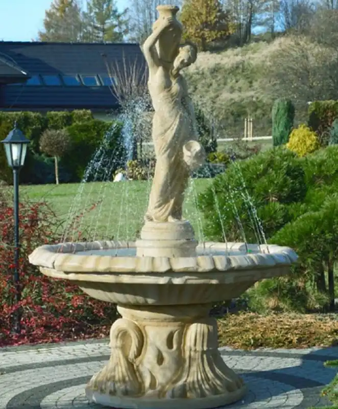 Top-Seller Casa Padrino Jugendstil Springbrunnen Sandfarben Ø 155 x H. 228 cm - Prunkvoller Gartenbrunnen - Gartendeko Brunnen - Barock & Jugendstil Garten Deko Accessoires