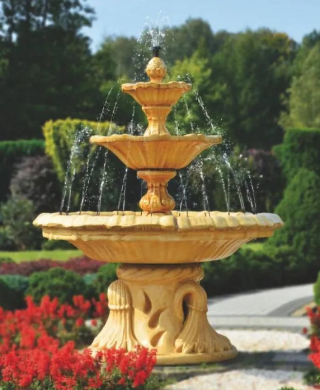 Sofort Bestellen Casa Padrino Jugendstil Springbrunnen Beige Ø 155 x H. 180 cm - Prunkvoller Gartenbrunnen - Gartendeko Brunnen - Barock & Jugendstil Garten Deko Accessoires