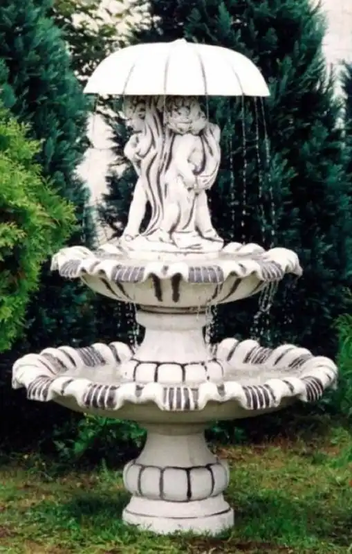 Ausverkauf Casa Padrino Jugendstil Springbrunnen Weiß / Grau Ø 129 x H. 180 cm - Prunkvoller Gartenbrunnen - Gartendeko Brunnen - Barock & Jugendstil Garten Deko Accessoires