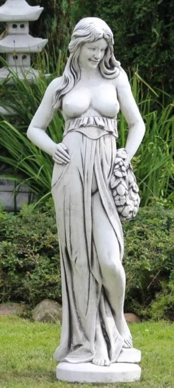 Casa Padrino Jugendstil Garten Deko Skulptur Frau mit Kranz Grau H. 150 cm - Elegante Garten Deko Stein Figur - Barock & Jugendstil Garten Deko Accessoires Preisreduziert