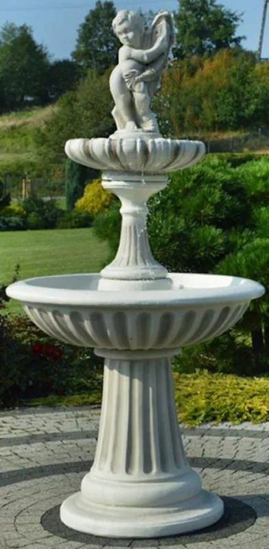 Günstig Casa Padrino Jugendstil Springbrunnen Junge mit Fisch Grau Ø 92 x H. 185 cm - Prunkvoller Gartenbrunnen - Gartendeko Brunnen - Barock & Jugendstil Garten Deko Accessoires