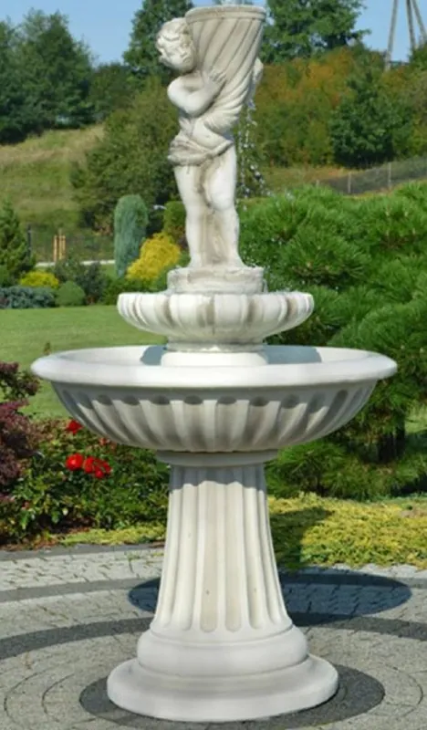 Jetzt Bestellen Casa Padrino Jugendstil Springbrunnen Junge mit Füllhorn Grau Ø 92 x H. 172 cm - Prunkvoller Gartenbrunnen - Gartendeko Brunnen - Barock & Jugendstil Garten Deko Accessoires