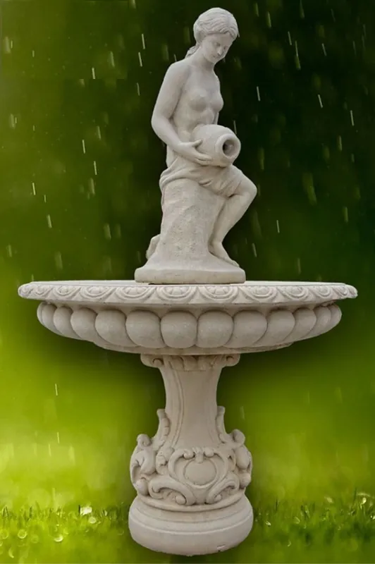 Direkt Vom Hersteller Casa Padrino Jugendstil Springbrunnen Grau Ø 114 x H. 180 cm - Prunkvoller Gartenbrunnen - Gartendeko Brunnen - Barock & Jugendstil Garten Deko Accessoires