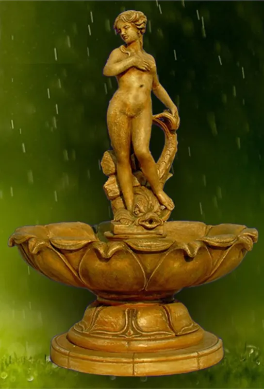 Casa Padrino Jugendstil Springbrunnen Antik Beige Ø 145 x H. 210 cm - Prunkvoller Gartenbrunnen - Gartendeko Brunnen - Barock & Jugendstil Garten Deko Accessoires Markenprodukt