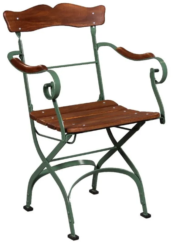 Sofort Bestellen Casa Padrino Luxus Jugendstil Gartenstuhl mit Armlehnen Braun / Grün 57 x 50 x H. 92 cm - Garten & Terrassen Stuhl - Jugendstil Garten & Terrassen Möbel