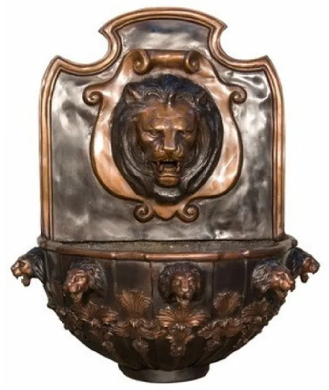 Casa Padrino Luxus Barock Wandbrunnen Löwe 79 x 46 x H. 91 cm - Prunkvoller Bronze Brunnen - Barock Garten & Terrassen Accessoires Handgefertigt