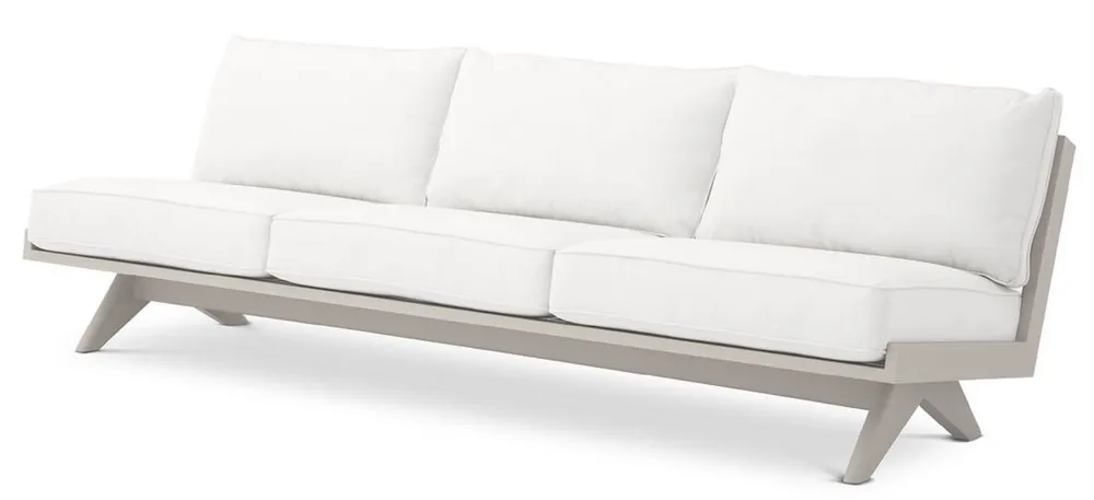 Casa Padrino Luxus Gartensofa Weiß / Sandfarben 230 x 88 x H. 76 cm - Wetterbeständiges Garten Terrassen Sofa - Hotel Möbel - Luxus Qualität Highlight