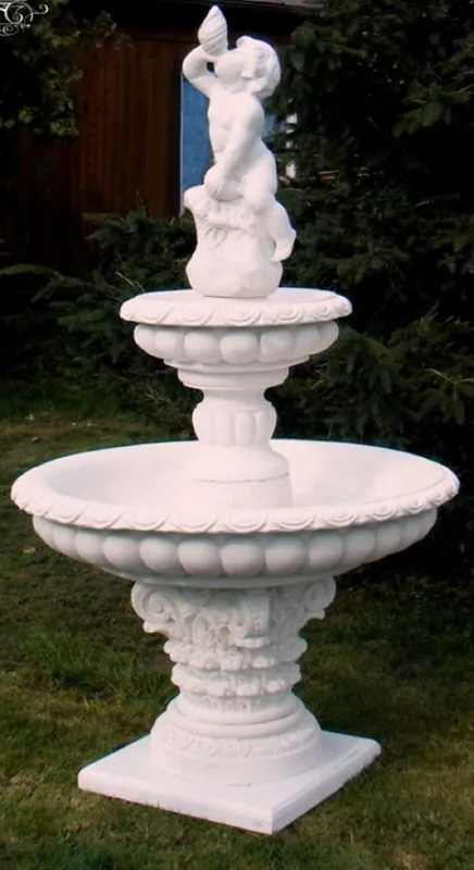 Casa Padrino Barock Springbrunnen Weiß Ø 114 x H. 185 cm - Prunkvoller Gartenbrunnen - Gartendeko Brunnen - Barock Garten Deko Accessoires Direktkauf