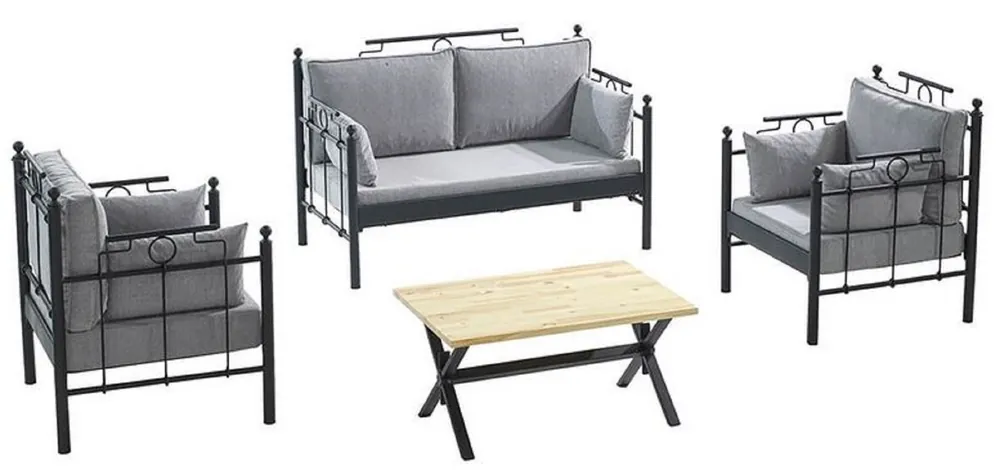Casa Padrino Jugendstil Gartenmöbel Set Hellgrau / Schwarz - 1 Sofa & 2 Sessel & 1 Tisch - Jugendstil Garten & Terrassen Möbel Begrenztes Angebot