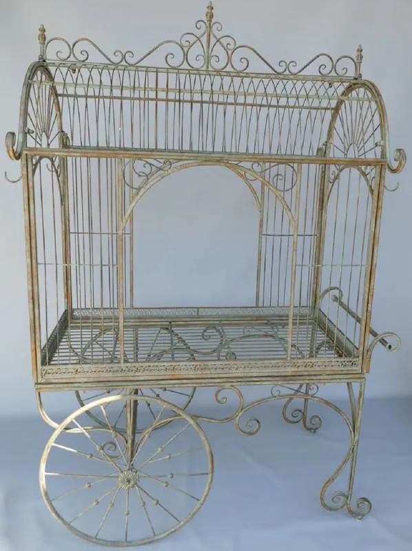 Gratis Versand Casa Padrino Jugendstil Blumenwagen Rustikal Grün 140 x 95 x H. 210 cm - Nostalgischer Pflanzenwagen - Rustikale Garten & Terrassen Deko Accessoires