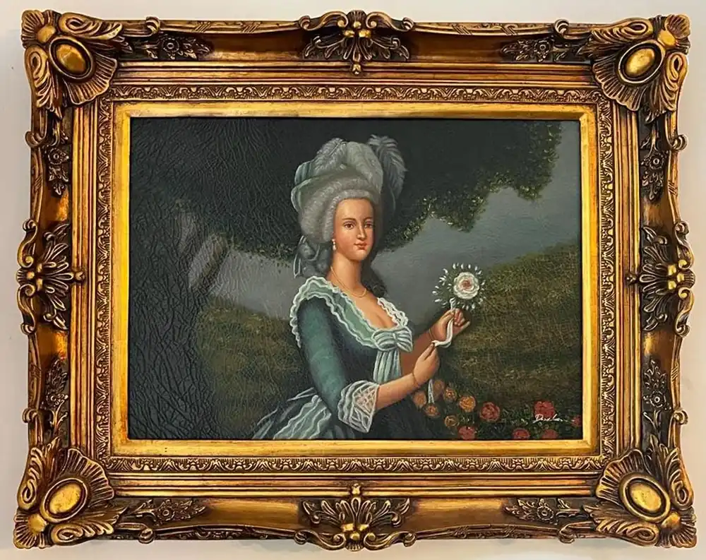 Casa Padrino Barock Ölgemälde Gräfin Mehrfarbig / Gold - Handgemaltes Antik Stil Gemälde mit Prunk Rahmen - Wand Deko im Barockstil - Barock Deko Accessoires Geprüft
