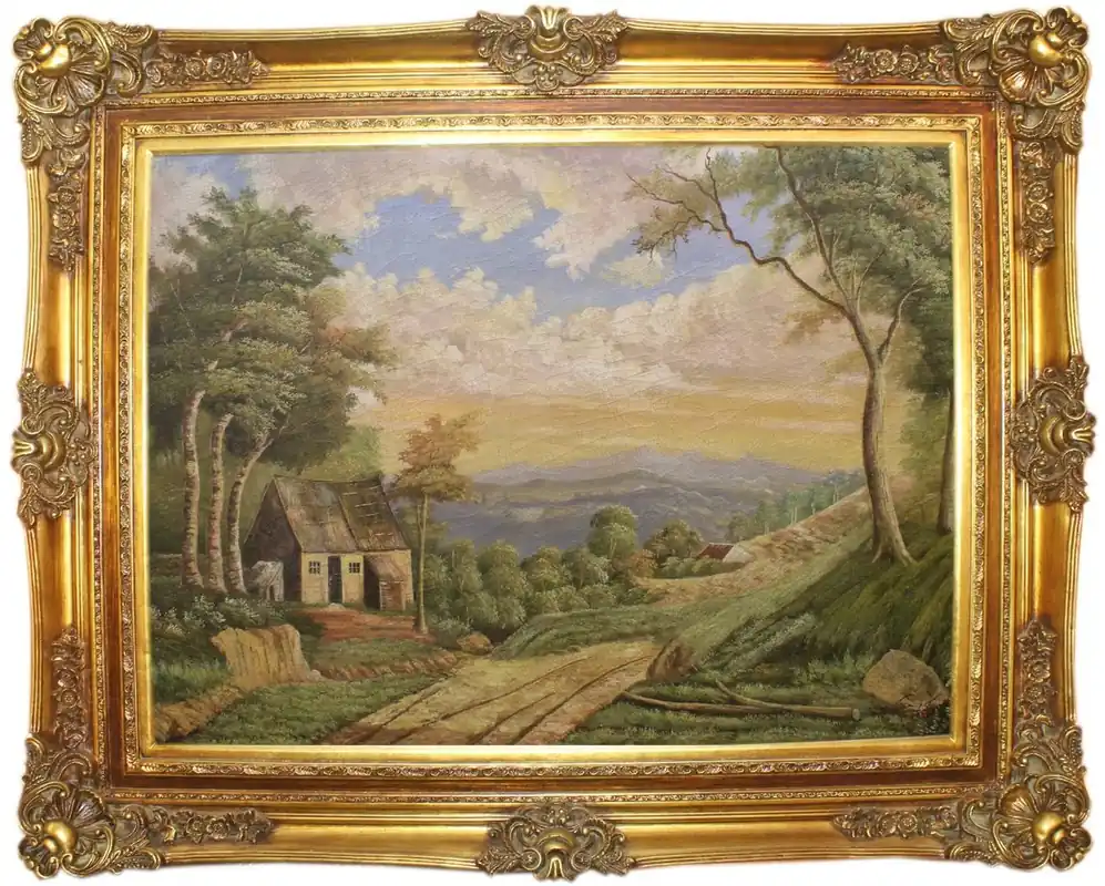 Billig Casa Padrino Barock Ölgemälde Landschaft Mehrfarbig / Gold 160 x 10 x H. 130 cm - Handgemaltes Gemälde mit prunkvollem Rahmen im Barockstil - Wanddeko im Barockstil