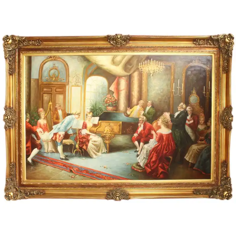 Top-Seller Riesiges Handgemaltes Barock Öl Gemälde Abend mit Klassischer Musik Gold Prunk Rahmen 225 x 165 x 10 cm - Massives Material