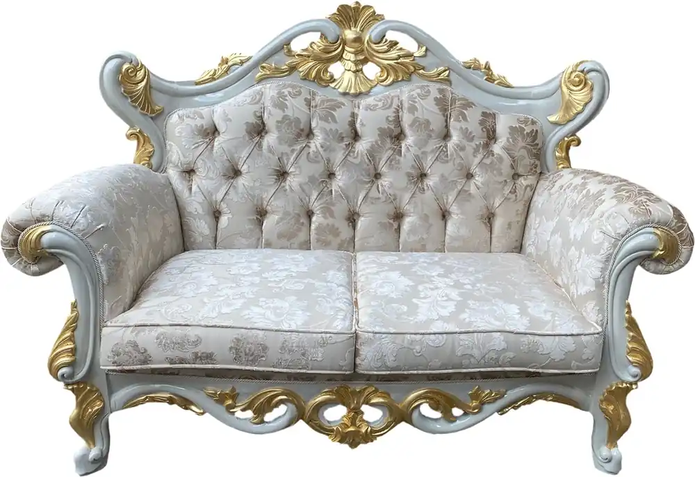 Pompöös by Casa Padrino Luxus Barock 2er Sofa Creme Bouquet Muster / Weiß / Gold - Pompööses Barock Sofa designed by Harald Glööckler Solange Der Vorrat Reicht