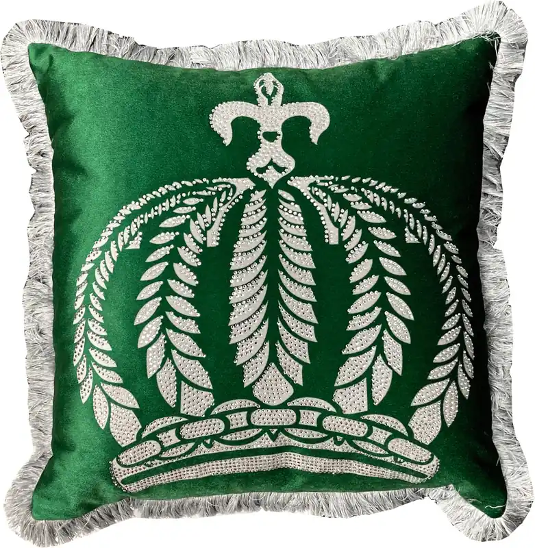 Harald Glööckler Pompöös Kissen by Casa Padrino Grün / Silber Krone mit Strass Steinen - Luxus Deko Zierkissen Mengenrabatt