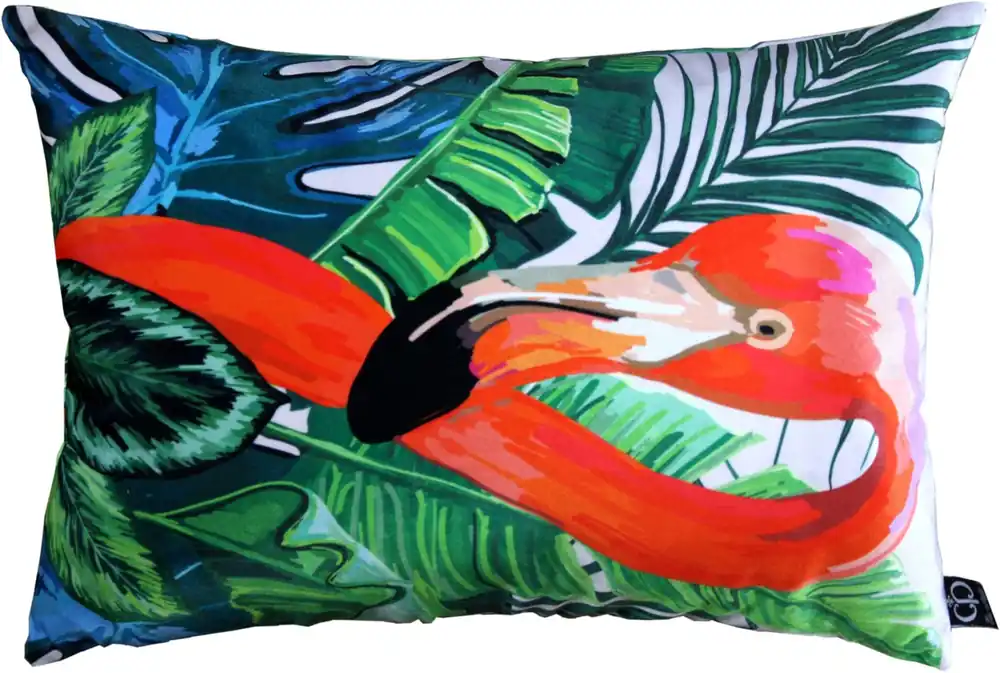 Nur Heute Casa Padrino Wohnzimmer Kissen New Orleans Flamingo Mehrfarbig 35 x 55 cm - Feinster Samtstoff - Luxus Deko Accessoires