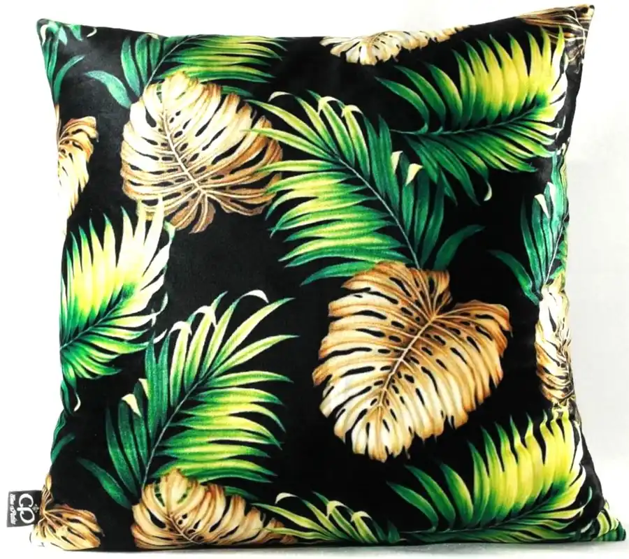Casa Padrino Luxus Kissen San Francisco Palm Leaves Schwarz / Mehrfarbig 45 x 45 cm - Feinster Samtstoff - Wohnzimmer Deko Accessoires Ausverkauf