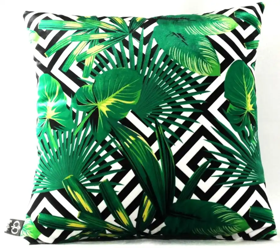 Casa Padrino Luxus Kissen Miami Palm Leaves Schwarz / Weiß / Grün 45 x 45 cm - Feinster Samtstoff - Deko Wohnzimmer Kissen Direkt Vom Hersteller