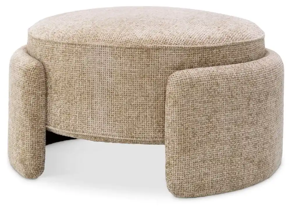 Casa Padrino Luxus Hocker Sandfarben Ø 73 x H. 38 cm - Runder Sitzhocker - Rundhocker - Fußhocker - Wohnzimmer Möbel - Hotel Möbel - Luxus Möbel Echt