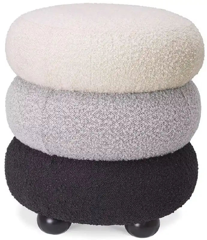 Zertifiziert Casa Padrino Luxus Hocker Creme / Grau / Schwarz Ø 43 x H. 49,5 cm - Runder Wohnzimmer Sitzhocker - Gepolsterter Rundhocker - Wohnzimmer Möbel - Luxus Möbel - Luxus Einrichtung - Möbel Luxus