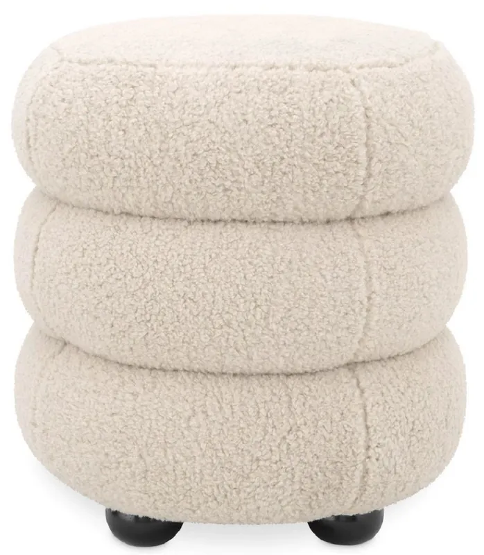 Kracherpreis Casa Padrino Luxus Hocker Creme / Schwarz Ø 43 x H. 49,5 cm - Runder Wohnzimmer Sitzhocker - Gepolsterter Rundhocker - Wohnzimmer Möbel - Luxus Möbel - Luxus Einrichtung - Möbel Luxus
