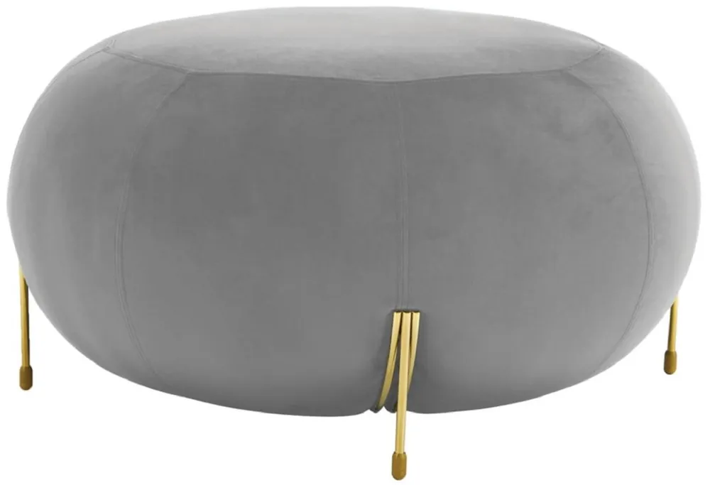 Casa Padrino Luxus Samt Rundhocker Grau / Gold Ø 80 x H. 40 cm - Moderner Runder Sitzhocker - Wohnzimmer Hocker - Moderne Wohnzimmer Möbel Preisreduziert