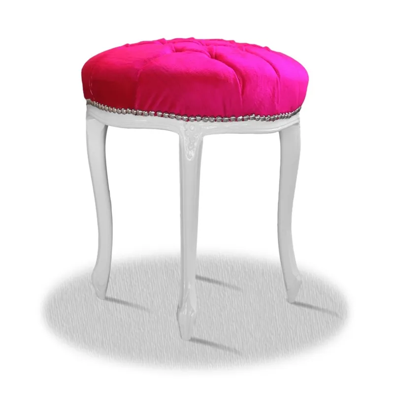 Kostenloser Versand Casa Padrino Barock Sitzhocker Weiß Rosa Silber - Barock Rundhocker