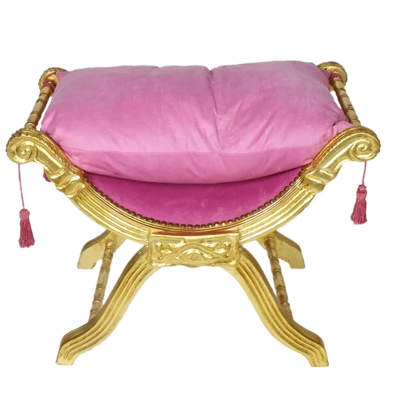 Preisknaller Casa Padrino Barock Sitzhocker - Kreuzhocker Rosa / Gold - Möbel