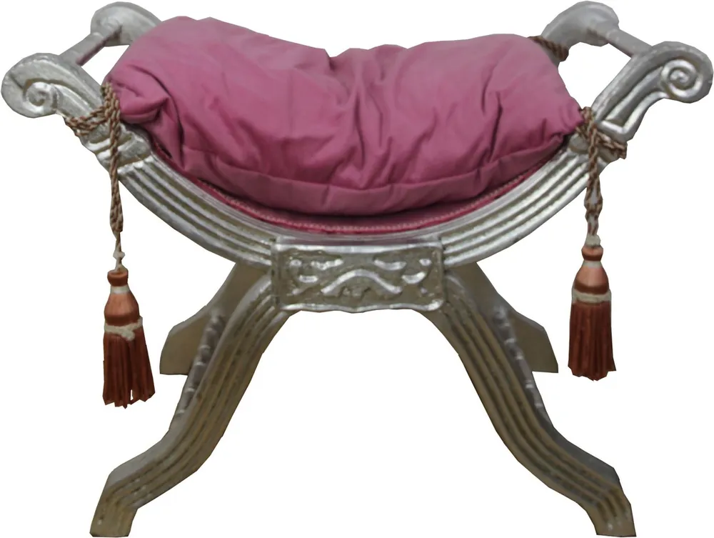 Casa Padrino Barock Sitzhocker - Kreuzhocker Rosa / Silber - Möbel Highlight