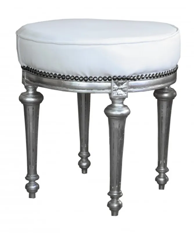 Billig Casa Padrino Barock Sitzhocker / Rundhocker Weiß / Silber